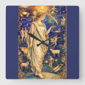 Art Nouveau Zodiac Goddess Celestial Illustration  スクエア壁時計 (正面)