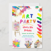 Art Party Birthday Colorful Rainbow Paint 招待状 (正面)