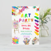 Art Party Birthday Colorful Rainbow Paint 招待状 (スタンド正面)