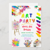 Art Party Birthday Colorful Rainbow Paint 招待状 (正面/裏面)
