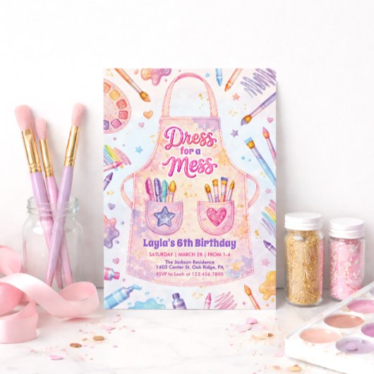 Art Party Birthday Dress for a Mess 招待状