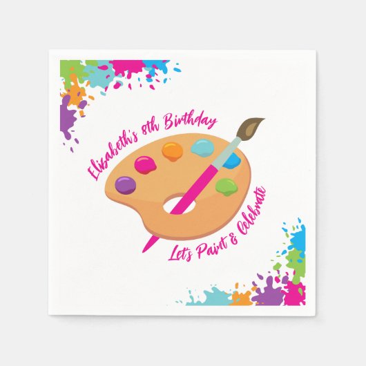 Art Party Craft Painting Girly Birthday Party スタンダードカクテルナプキン (正面)