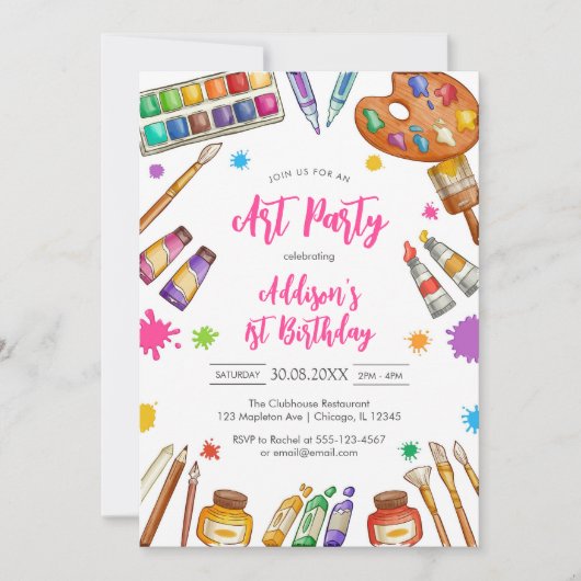 Art Party Painting Craft Birthday Party Invitation 招待状 (正面)