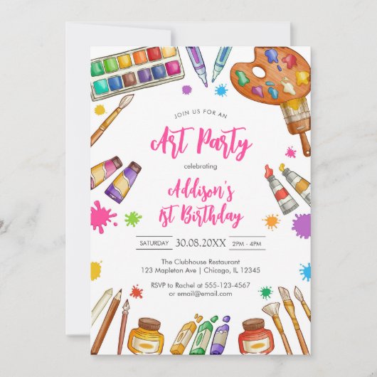 Art Party Painting Craft Birthday Party Invitation 招待状 (正面)