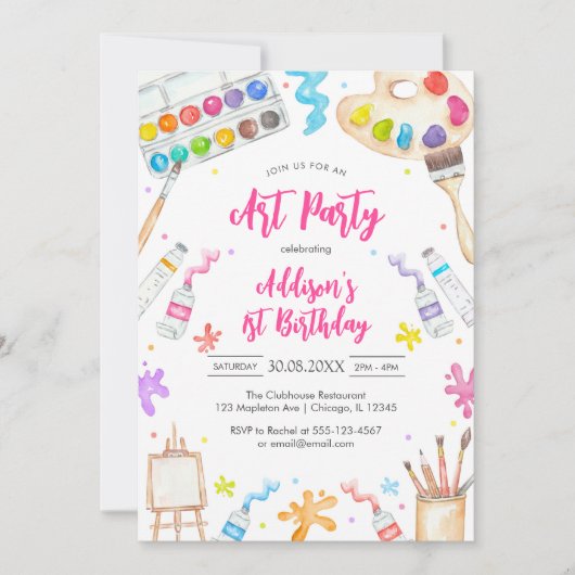 Art Party Painting Craft Birthday Party Invitation 招待状 (正面)