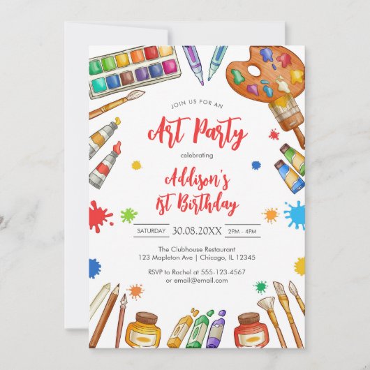Art Party Painting Craft Birthday Party Invitation 招待状 (正面)