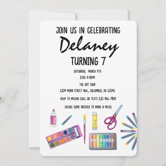 Art Party Painting Craft Party for girls  Invitati 招待状 (正面)