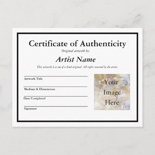 Art Photo Certificate of Authenticityの追加 ポストカード (正面)
