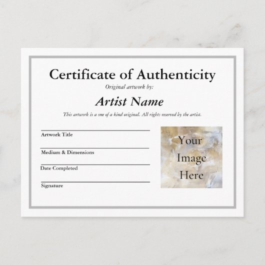 Art Photo Certificate of Authenticityの追加 ポストカード (正面)