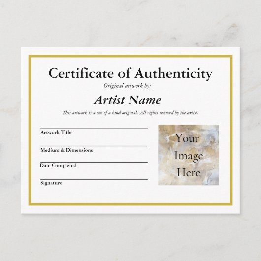 Art Photo Certificate of Authenticityの追加 ポストカード (正面)