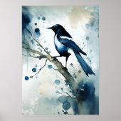 ART Poster : Elegant Magpie l Blue, Grey, Navy l  ポスター (正面)
