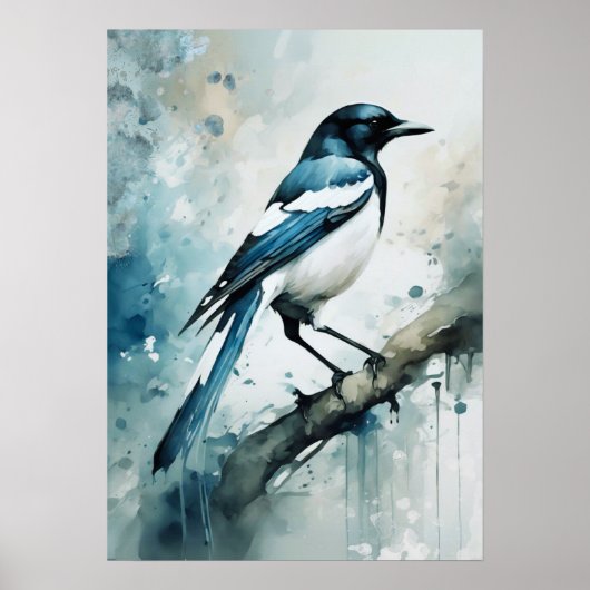 ART Poster : Elegant Magpie l Blue, Grey, Navy l ポスター (正面)