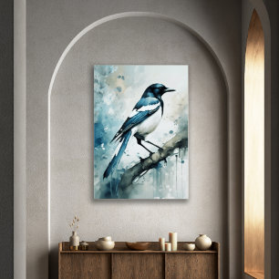 ART Poster : Elegant Magpie l Blue, Grey, Navy l ポスター