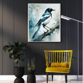 ART Poster : Elegant Magpie l Blue, Grey, Navy l  ポスター