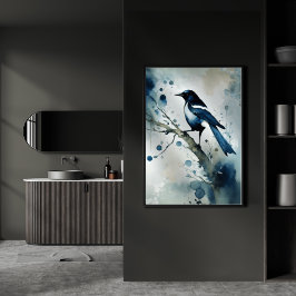 ART Poster : Elegant Magpie l Blue, Grey, Navy l  ポスター