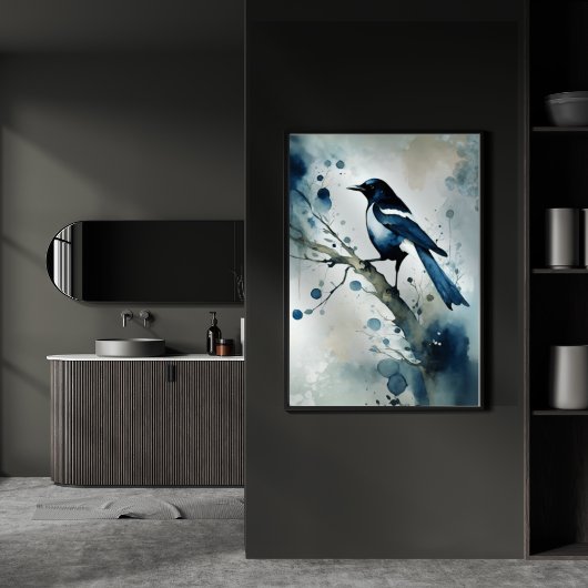 ART Poster : Elegant Magpie l Blue, Grey, Navy l  ポスター