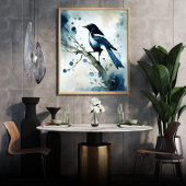 ART Poster : Elegant Magpie l Blue, Grey, Navy l  ポスター