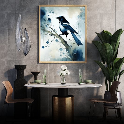 ART Poster : Elegant Magpie l Blue, Grey, Navy l  ポスター