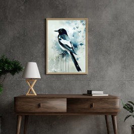 ART Poster : Elegant Magpie l Blue, Grey, Navy l  ポスター