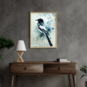 ART Poster : Elegant Magpie l Blue, Grey, Navy l ポスター
