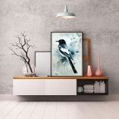 ART Poster : Elegant Magpie l Blue, Grey, Navy l  ポスター