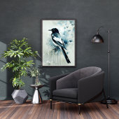 ART Poster : Elegant Magpie l Blue, Grey, Navy l  ポスター