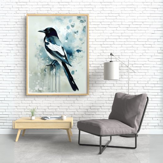 ART Poster : Elegant Magpie l Blue, Grey, Navy l  ポスター