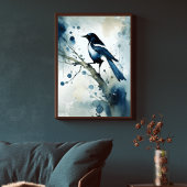 ART Poster : Elegant Magpie l Blue, Grey, Navy l  ポスター
