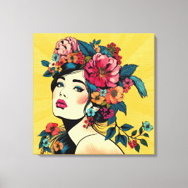 Art Print Canvas Woman With Flower Wreath キャンバスプリント