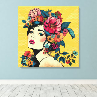 Art Print Canvas Woman With Flower Wreath キャンバスプリント