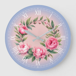 Art Print Watercolor Peonies Wreath ラージ壁時計