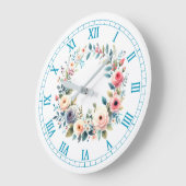 Art Print Watercolor Wildflower Roses Wreath ラージ壁時計 (傾斜)