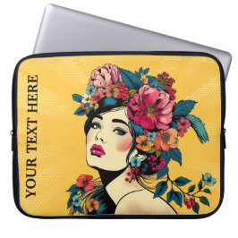 Art Print women with flower wreath ラップトップスリーブ