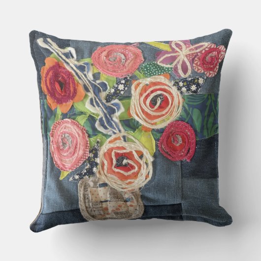 art quilt designed roses bouquet pillow with sunfl クッション (裏面)