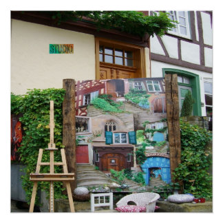 Art Studio絵画とEasel Glossy Poster ポスター