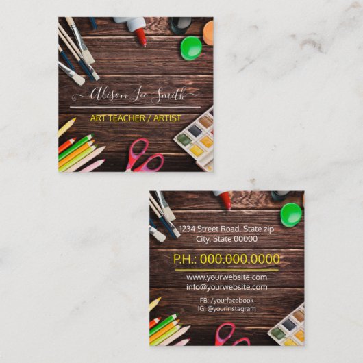 Art teacher, Artist, Hand Made スクエア名刺 (正面/裏面)