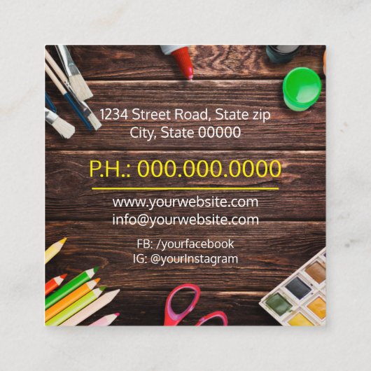 Art teacher, Artist, Hand Made スクエア名刺 (裏面)