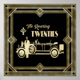 ArtDeco The Roaring Twentiesブラック・金ゴールド・ギャツビー・カー ポスター