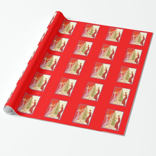 ArtDecoLadiesChristmas-GlossyWrapPaper 2' x6'Roll ラッピングペーパー (アンロールド)