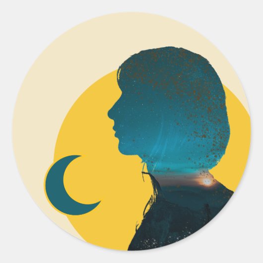 Arte Azul Escura Clássica Contemplativa e Criativa ラウンドシール (正面)