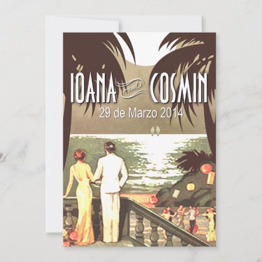 Arte Déco Vintage Praia de Casamento Rosado (正面)