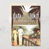 Arte Déco Vintage Praia de Casamento Rosado (正面/裏面)