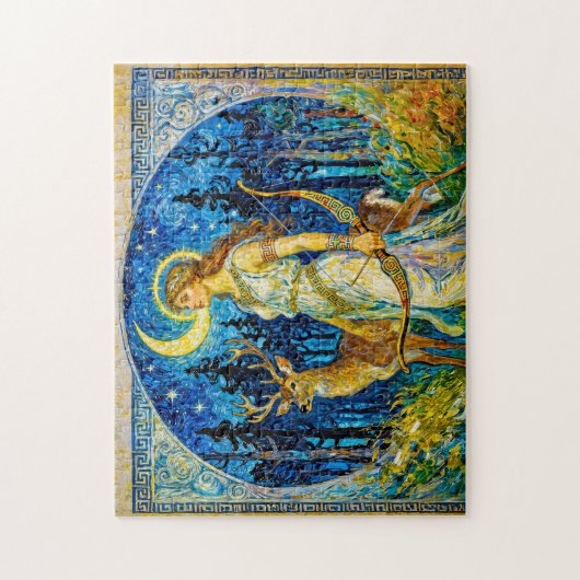 Artemis with Deer and Bow in a Starry Forest Night ジグソーパズル (縦)
