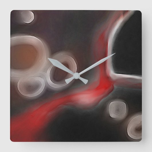 Arterial Motif:抽象芸術ブラック、ホワイト、レッド スクエア壁時計 (正面)