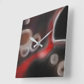 Arterial Motif:抽象芸術ブラック、ホワイト、レッド スクエア壁時計 (傾斜)