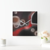 Arterial Motif:抽象芸術ブラック、ホワイト、レッド スクエア壁時計 (ホーム)