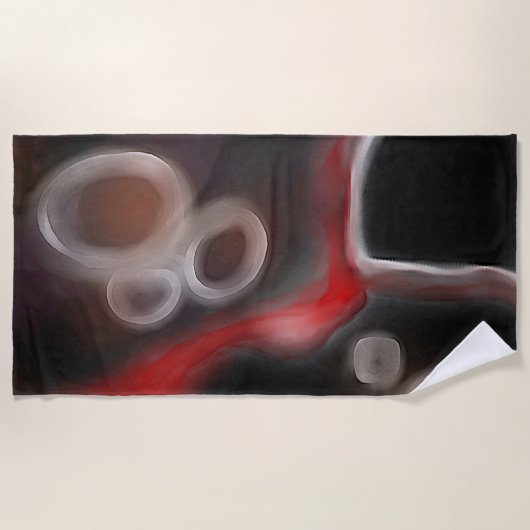 Arterial Motif:抽象芸術ブラック、ホワイト、レッド ビーチタオル (正面)
