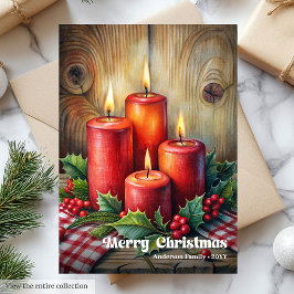 Artful Christmas candles vintage holly berry card シーズンカード
