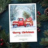 Artful Rustic Red Truck Holiday Scene Greeting  シーズンカード