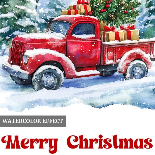 Artful Rustic Red Truck Holiday Scene Greeting  シーズンカード